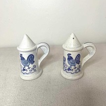 Vintage Metlox Poppytrail White &amp; Blue Rooster Salt and Pepper Shakers - $13.75