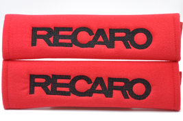 2 pieces (1 PAIR) Recaro Embroidery Seat Belt Cover Pads (Black on Red p... - £13.36 GBP