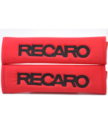2 pieces (1 PAIR) Recaro Embroidery Seat Belt Cover Pads (Black on Red pads)