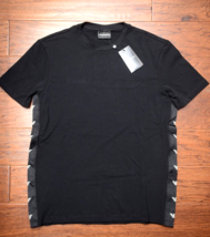 Emporio Armani Men&#39;s $145 Signature Stripe Crew Neck Black Stretch Cotton Tee L - £56.97 GBP