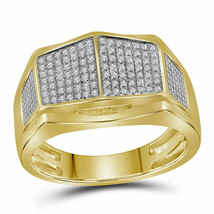 10kt Yellow Gold Mens Round Diamond Symmetrical Arched Square Cluster Ring 1/3 - £610.07 GBP