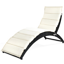 Folding Patio Wicker Rattan Lounge Chair Chaise Cushioned Portable Garde... - £138.87 GBP