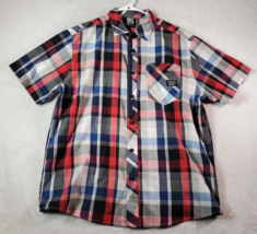 enyce Shirt Mens Large Multi Plaid Cotton Short Sleeve Logo Collared But... - $15.24