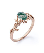 Vintage Moss Agate leaf Engagement Ring, Unique Ring, Oval solid Rose go... - £58.51 GBP+