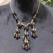 Womens Gold Tone Black Round Stone with Lobster Clasp Jewelry Necklace - £20.03 GBP