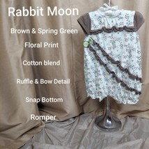 Rabbit &amp; Moon Brown &amp; Spring Green floral Print Snap Bottom Romper  Size... - $6.00