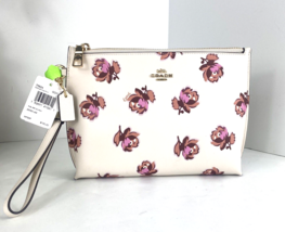 Coach Charlie Wristlet Floral Print Large White Leather Pink 79824  B23 - $128.69