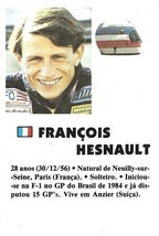 ⭕VTG Formula 1 FRANÇOIS HESNAULT pocket calendar 1985 F1 pilot - $92.91 MXN