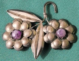 Pin Brooch TAXCO Sterling Silver Amethyst Floral 32.7 g Vintage Handmade Mexico - £93.45 GBP