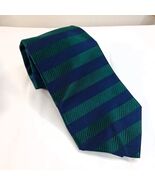 Lands&#39; End mens tie green navy blue stripes striped Repp USA silk preppy... - $400.34 MXN