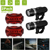 2 Set Waterproof 5 Led Lamp Bike Bicycle Front Head Light+Rear Safety Flashlight - £15.97 GBP
