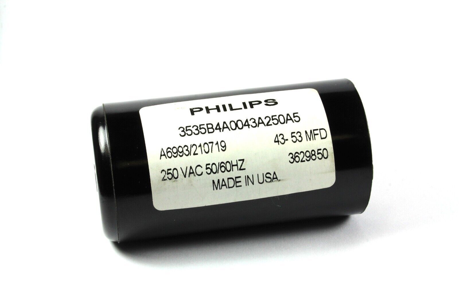 Philips Motor Start Capacitor 43-53 MFD 250 VAC, 43-53uF Made in US
