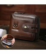 BULLCAPTAIN Large Capacity Leather Men Zipper Wallet with ID Window, Zip... - $32.98