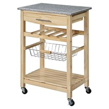 Natural Wood Finish Kitchen Island Cart with Granite Top - $4,835.97 MXN
