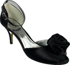 Special Occasions Rosetta Women&#39;s Black Satin Bow OPEN-TOE Shoes SZ8 - £31.96 GBP