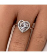 2Ct Certified Moissanite Heart Halo Engagement Ring in 14K White Gold Ov... - £107.58 GBP