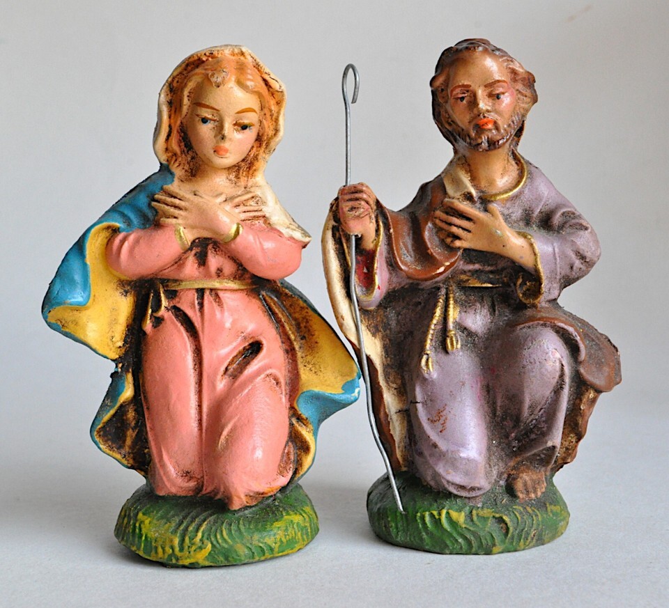 Vintage 14 Piece Lighted Creche Italy Nativity Set Manger Scene Aged Chalkware Item image 3