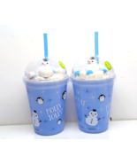 Lot of 2 Happy Holidays Holly Jolly Snowman Light Up Dome Tumblers with ... - $379.24 MXN