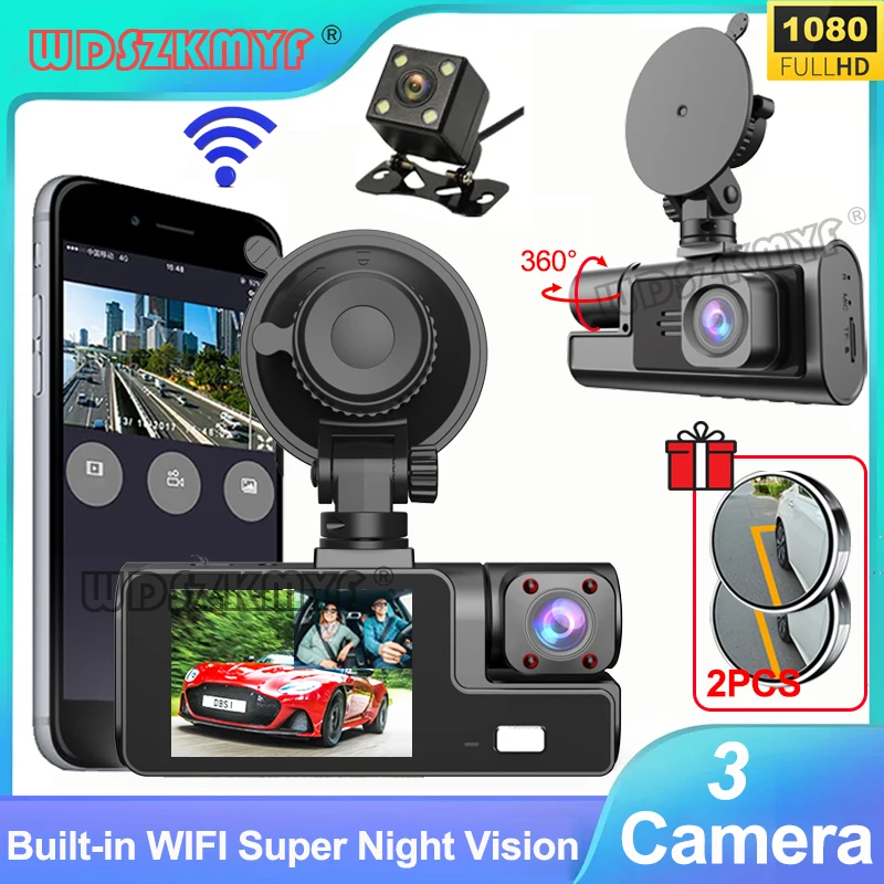 3Channel Dash Cam for Cars Inside Car DVR WiFi Camera for Vehicle 1080P Video - £28.69 GBP+