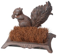 Cast Iron Boot Scraper Brush Brown Squirrel &amp; Nut Design NEW - $49.99