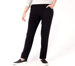 Denim &amp; Co. Comfort Zone Baby Sherpa Slim Straight Pants- BLACK, Petite XXS - £21.75 GBP