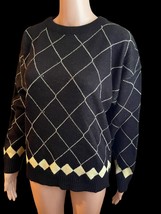VTG 80s Women’s Jamknits Acrylic Sweater Medium Diamond Argyle Black Yel... - $21.23