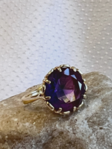 VTG 14K Yellow Gold Round Amethyst Color Stone Ring 6.5 Gram Jewelry Size 6 Band - £519.54 GBP