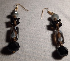 2&quot; unique glass beaded earrings black-and-white Handcrafted - £11.02 GBP