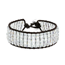 Shimmering Four Row Clear Luster Crystal Net Leather Bracelet - $20.78