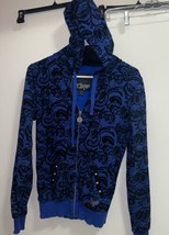 Fox Women’s Hooded Hoodie Zip Up Jacket Blue W/ Black Print M Medium Bust 34” - £11.92 GBP