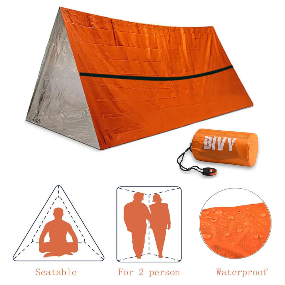 2 Person Emergency Shelter Survival Bivy Tube Tent Kit Thermal Blanket SOS - £19.33 GBP+