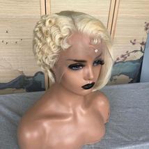 Blonde human hair short curly pixie cut lace front wig with straight side part - £202.66 GBP