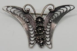 Vintage Beau Sterling Silver 925 Filigree Butterfly Pin Brooch Jewelry Rare - £19.28 GBP