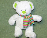 GUND SLOPES TEDDY PLUSH WINTER WHITE LIME GREEN BEAR Striped Scarf Stuff... - $16.20