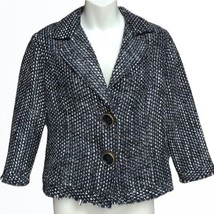 Cabi Black White Grey Tweed Wool Blend 3/4 Rough Hem Sleeved Blazer Size S - £29.50 GBP