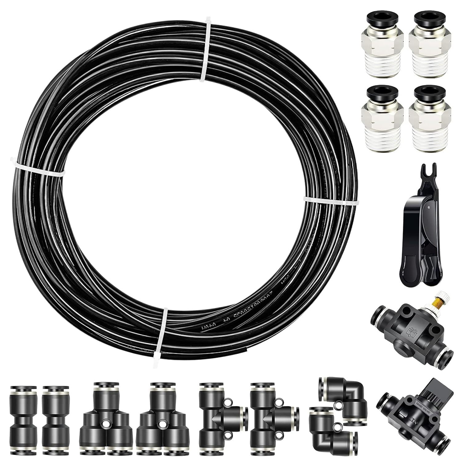 Tailonz Pneumatic Black 1/4 Inch Od 10 Meter 32.8Ft Pu Air Tubing Kit Pi... - $34.95