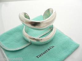 Tiffany &amp; Co Silver Peretti Double Open Center Cuff Bangle Bracelet Gift Love - £596.53 GBP