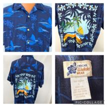 Waikiki Wear Hawaiian Aloha L Shirt Sailboat Plumeria Luau Beach Ukulele Vintage - £39.83 GBP