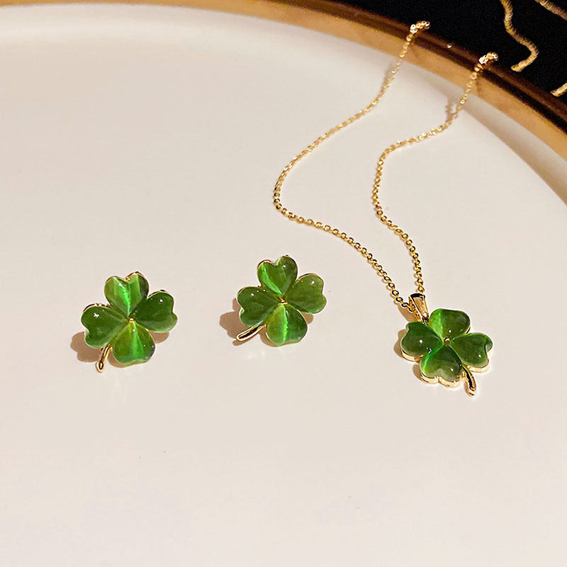 Primary image for Delicate Green Opal Clover Earrings and Necklace