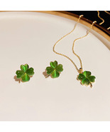Delicate Green Opal Clover Earrings and Necklace - £7.47 GBP