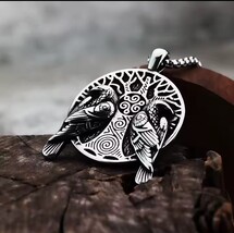 Norwegien Viking Doubled Sided Pair Black Ravens and Axe Silver Amulate ... - $48.95