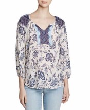 NWT Women&#39;s beach lunch lounge Arianna Floral Print Peasant Blouse Top Sz Large - £19.45 GBP