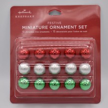 Hallmark Mini Christmas Ornament Festive Red, Silver, and Green Glass Set of 15 - £7.81 GBP