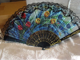 FAN ( SMALL HAND TYPE FAN ) WITH FLOWERS FLOWER RM1D - £6.32 GBP