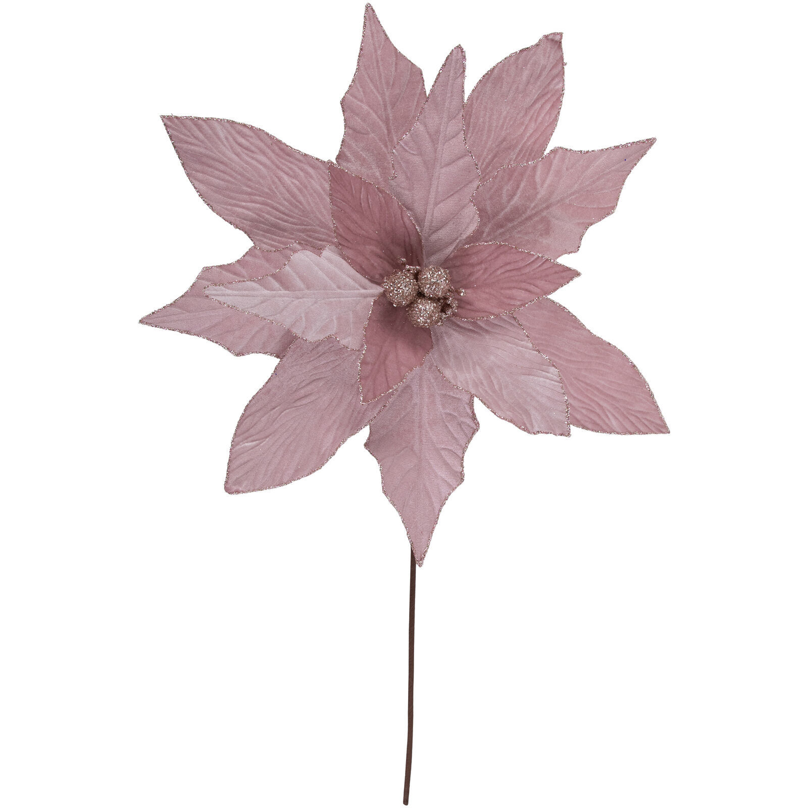 US Seller 33&quot; Glittered Pink Poinsettia Christmas Stem Spray Fast Shipping - $36.98