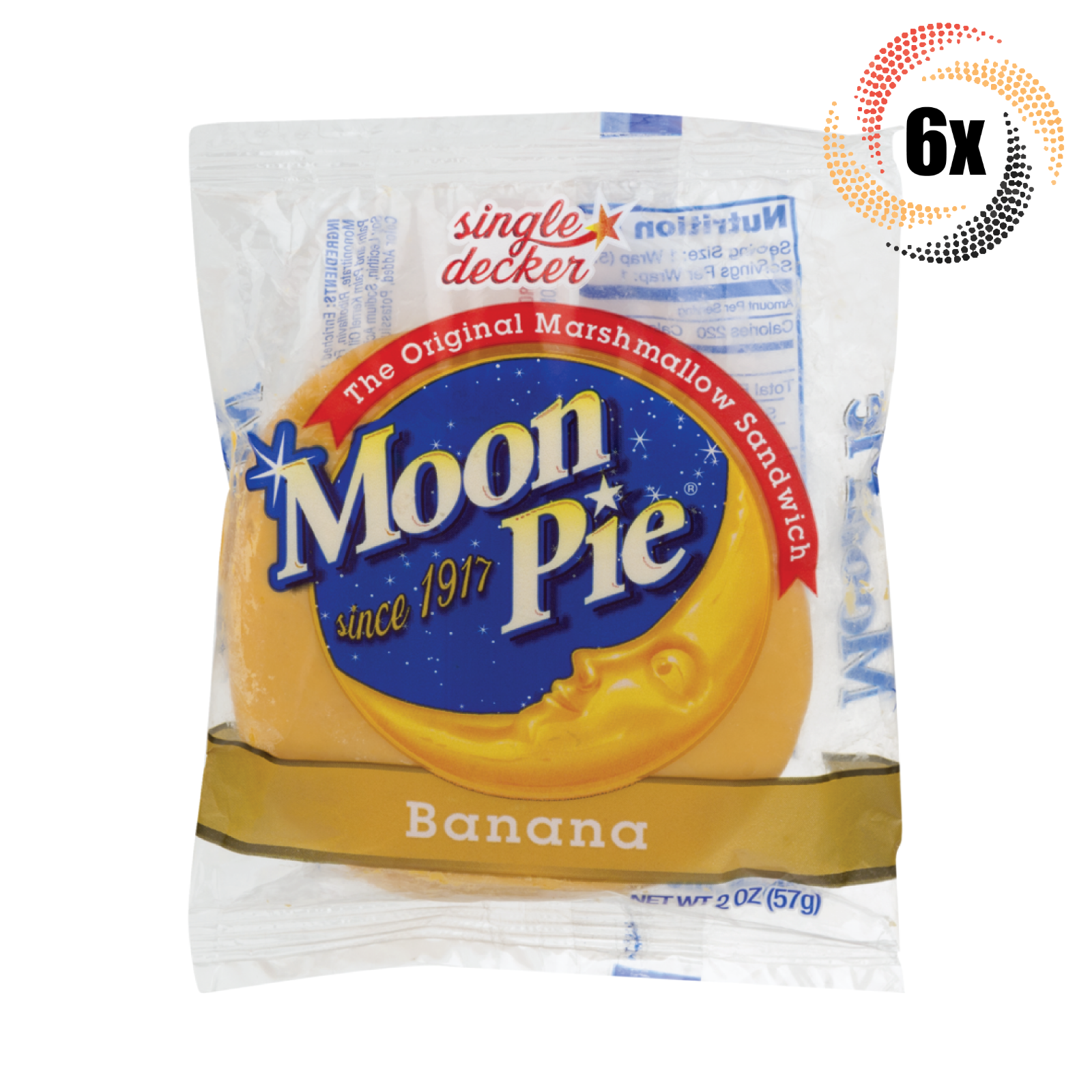 6x Pies Moon Pie Single Decker Banana Flavor Original Marshmallow Sandwiches 2oz - $13.52
