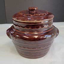 Marcrest USA Brown Daisy Dot Oven Proof Stoneware Bean Pot Lid 7&quot; Tall - £7.42 GBP