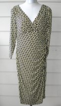 Lauren Ralph Lauren Dress Black Gold Chain Ruched V-Neck Office Career S... - $39.99