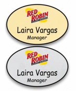 1 GOLD &amp; 1 SILVER OVAL RED ROBIN PERSONALIZED NAME BADGES MAGNETIC FASTENER - $29.99