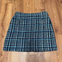 Ann Taylor LOFT Womens Green Blue Plaid Houndstooth Wool Mini Skirt 8P Petite - £22.34 GBP